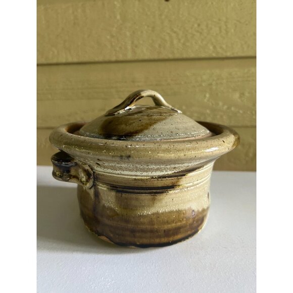 Vtg Studio Art Pottery Lidded 1Qt Casserole w/ Handles Crock Earthy Hygge - Picture 4 of 16